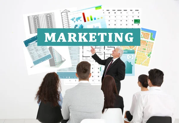 Konferencji Biznesowych Business Coaching Rozwój Koncepcji Słowo Marketing Tle — Zdjęcie stockowe
