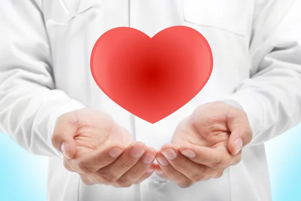 Cardiologist Hands Red Heart Closeup Cardiology Concept — Stock Photo, Image