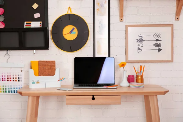 Modern workplace with laptop — Stock Photo, Image