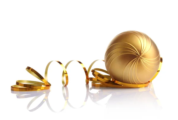 Composition of beautiful bauble and ribbon — Stock Photo, Image