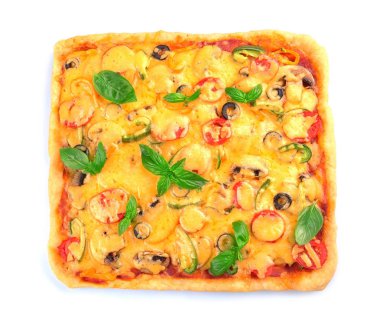 beyaz zemin üzerine lezzetli pizza