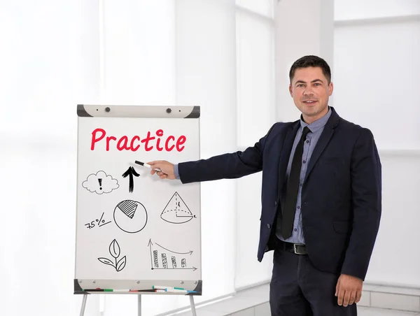 Entrenador de negocios cerca de flipchart — Foto de Stock