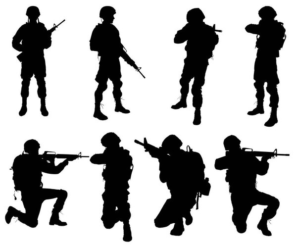 Silhouettes of soldiers on white background.