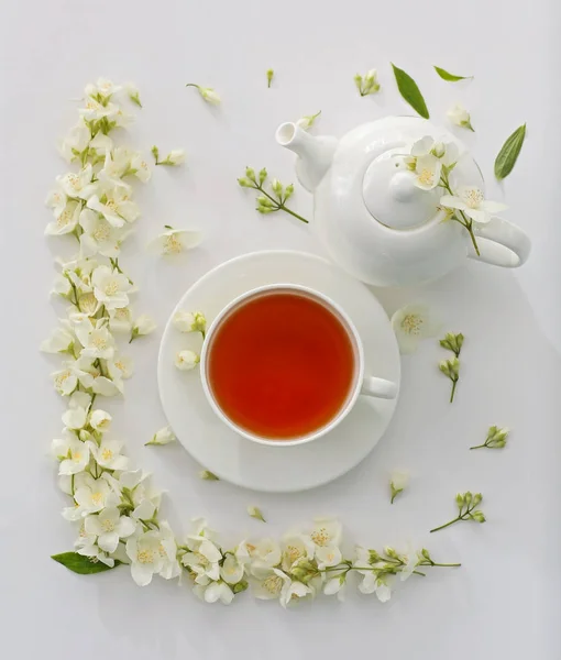 Čaj s jasmínovými květy — Stock fotografie