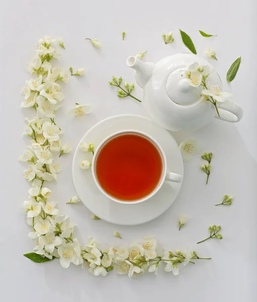 Té con flores de jazmín —  Fotos de Stock