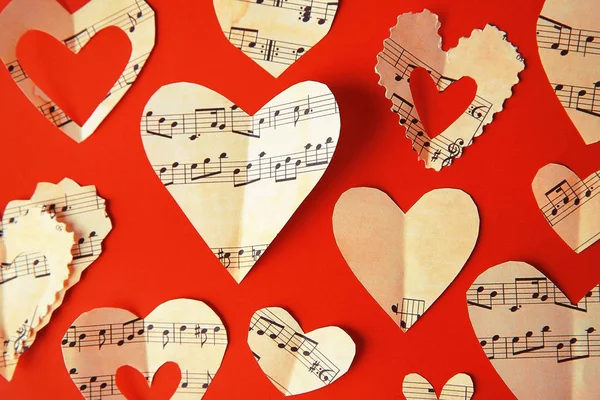 Paper hearts with music notes — Stock Photo, Image