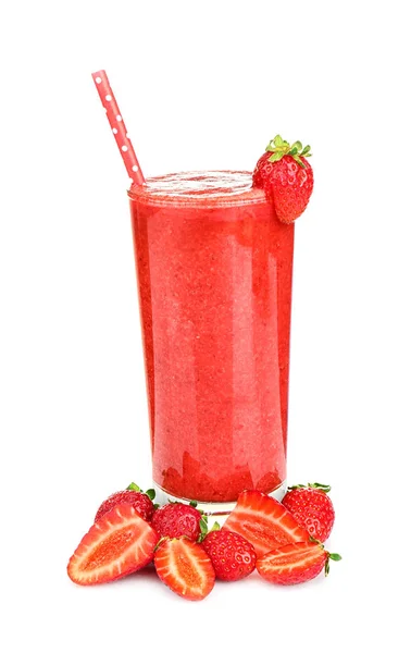 Erdbeer-Smoothie auf weißem Hintergrund — Stockfoto