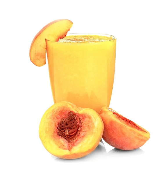Peach smoothie on white background — Stock Photo, Image