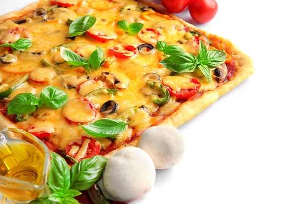 Delicious pizza with ingredients — Stock Photo, Image