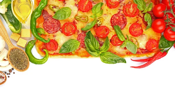 Delicious pizza on white background — Stock Photo, Image