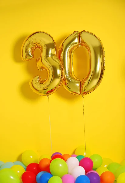 Golden balloons for birthday — Stock Photo, Image