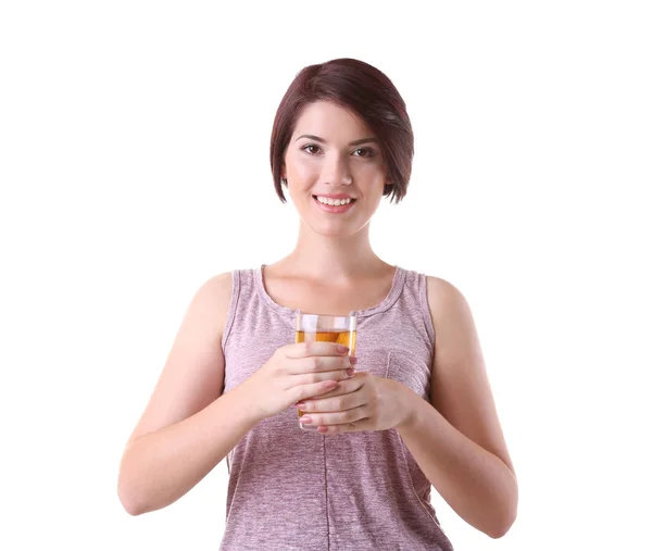 Joven hermosa mujer con vaso de jugo — Foto de Stock