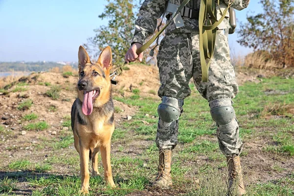 Soldado con perro pastor alemán —  Fotos de Stock