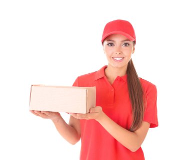 Delivery woman in uniform clipart