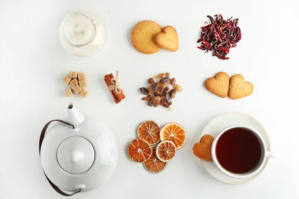 Set da tè su sfondo bianco — Foto Stock