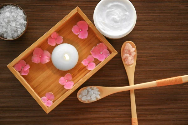 Spa set with nutrient cream, soap — Stock Photo, Image