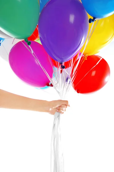Chica sosteniendo muchos globos de colores —  Fotos de Stock