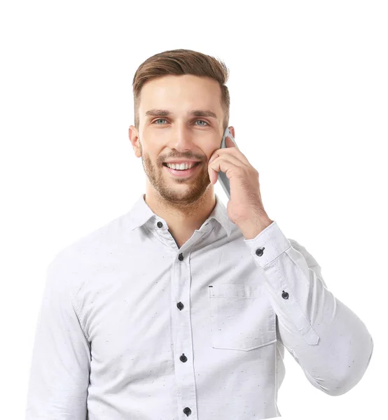 Молодий бізнесмен з телефоном — стокове фото