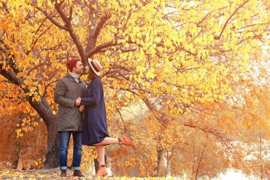 Sonbahar parkında bir çift