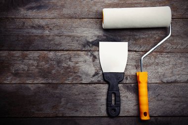 Resim rulo ve spatula ahşap tablo 