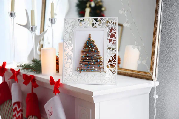 Handmade Christmas tree in photo frame — Stock Photo, Image