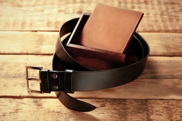 Stylish leather belt with box — Stock Photo, Image