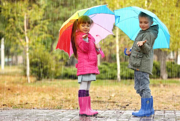 Милые дети с зонтиками — стоковое фото