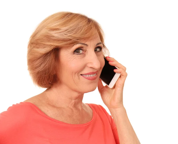 Senior woman talking by mobile phone — Stock Photo, Image