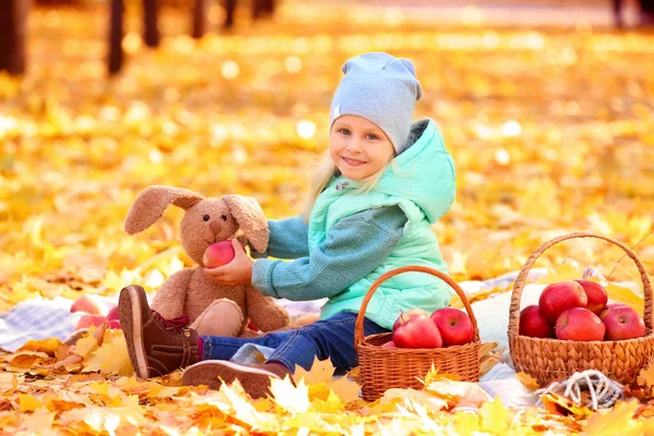 Cute little girl in autumn park — Stock Photo, Image