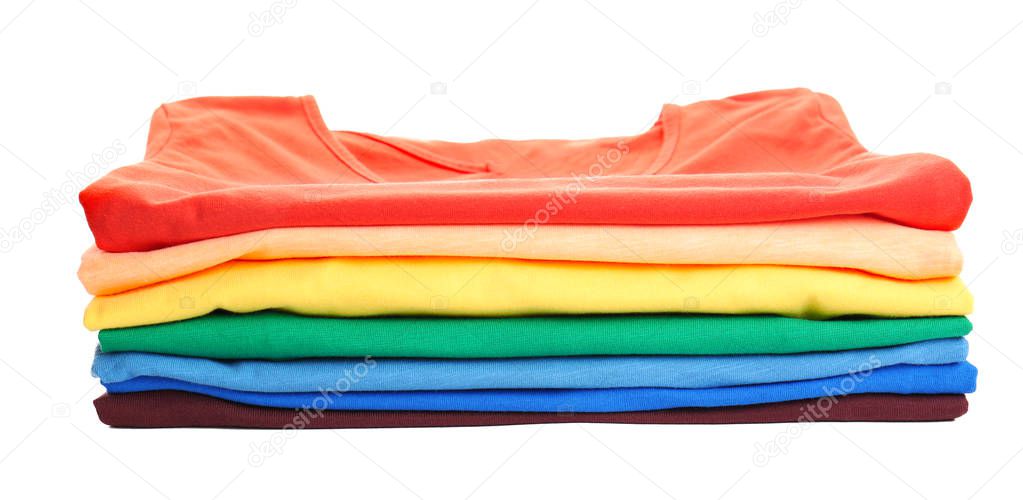 Stack of colorful t-shirts