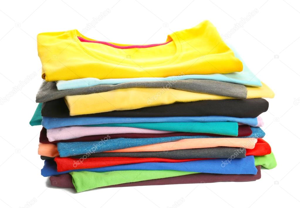 Stack of colorful t-shirts