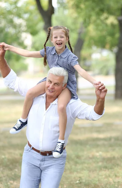 Großvater Mit Enkelin Park — Stockfoto