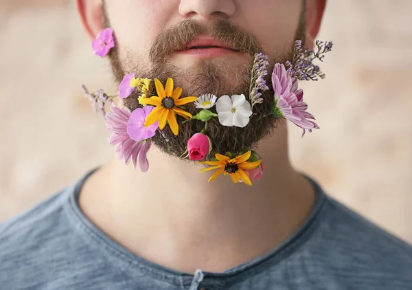 Man with beard of flowers — Stock Photo, Image