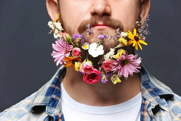 Man with beard of flowers — Stock Photo, Image