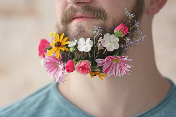 Man with beard of flowers