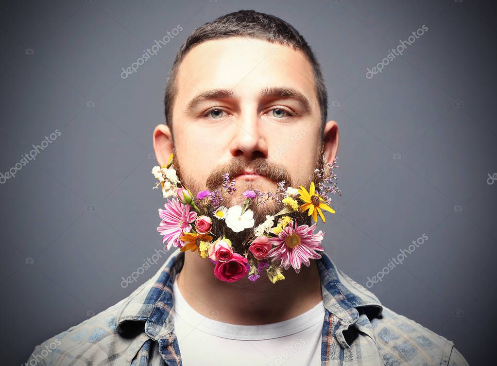 Man With Beard Of Flowers Stock Photo C Belchonock 130456246