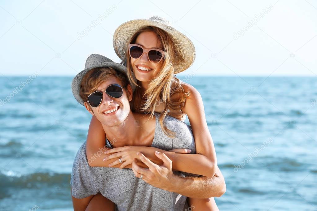couple on sea background