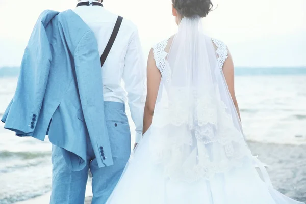 Sposo e sposa che si tiene per mano — Foto Stock