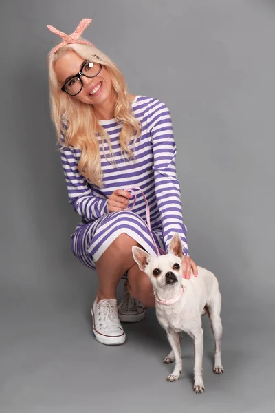 Girl with cute dog — Stock Photo, Image