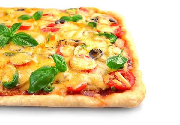 Delicious pizza with basil — Stock Photo, Image