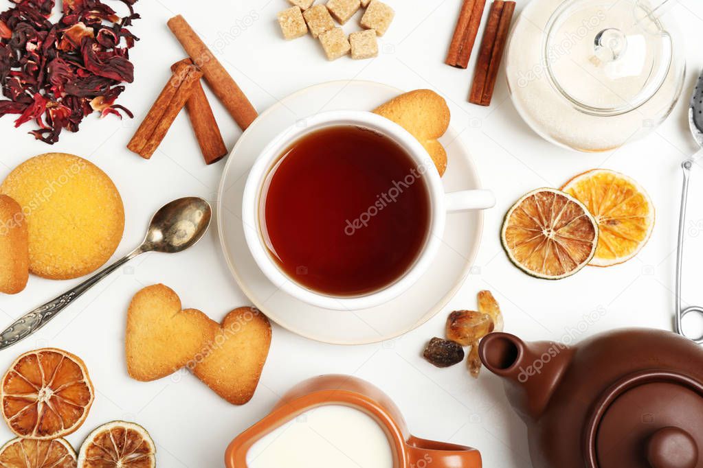 Tea set flat lay