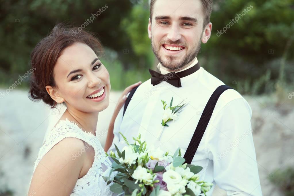 Groom and bride at romantic moment 