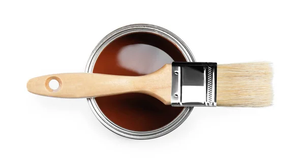 Paint pot and brush — Stock Photo, Image