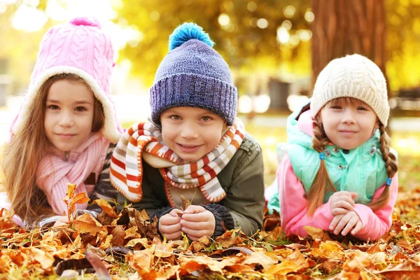 Anak Yang Bahagia Beristirahat Taman Musim Gugur Yang Indah — Stok Foto