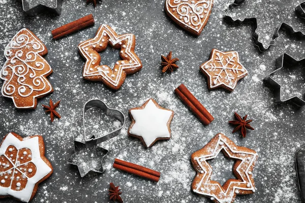 Christmas cookies with cutters — Stock Photo, Image