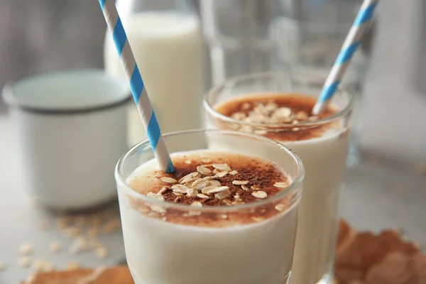 Milkshake with chocolate in a glasses — Stock Photo, Image