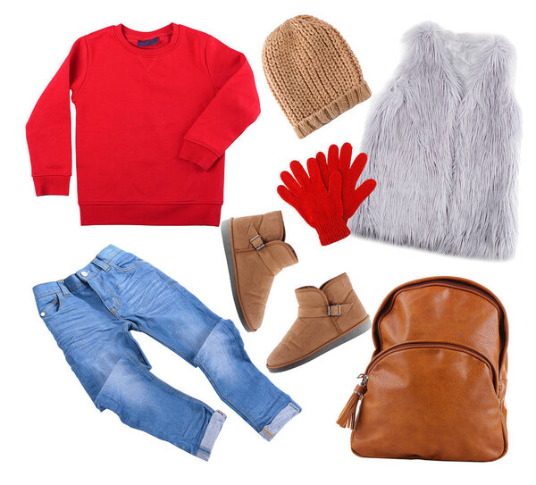 Set of stylish winter clothes 