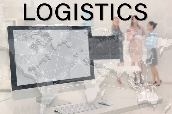 Word Logistics World Map Office Background Business Concept — Stock Photo, Image