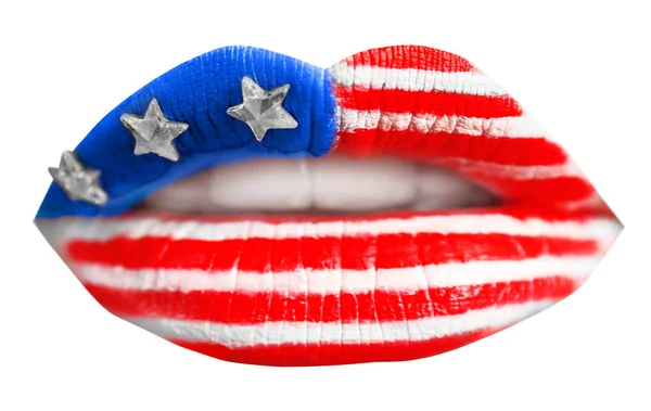 Female lips with USA flag makeup — Stock Photo, Image