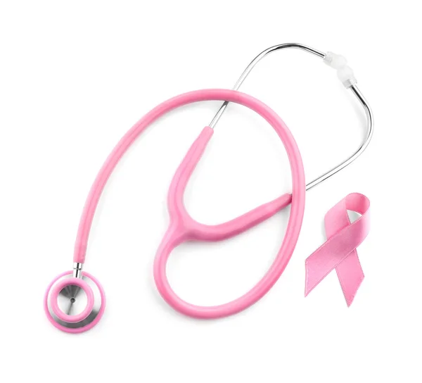 Stetoskop z różową wstążką — Zdjęcie stockowe
